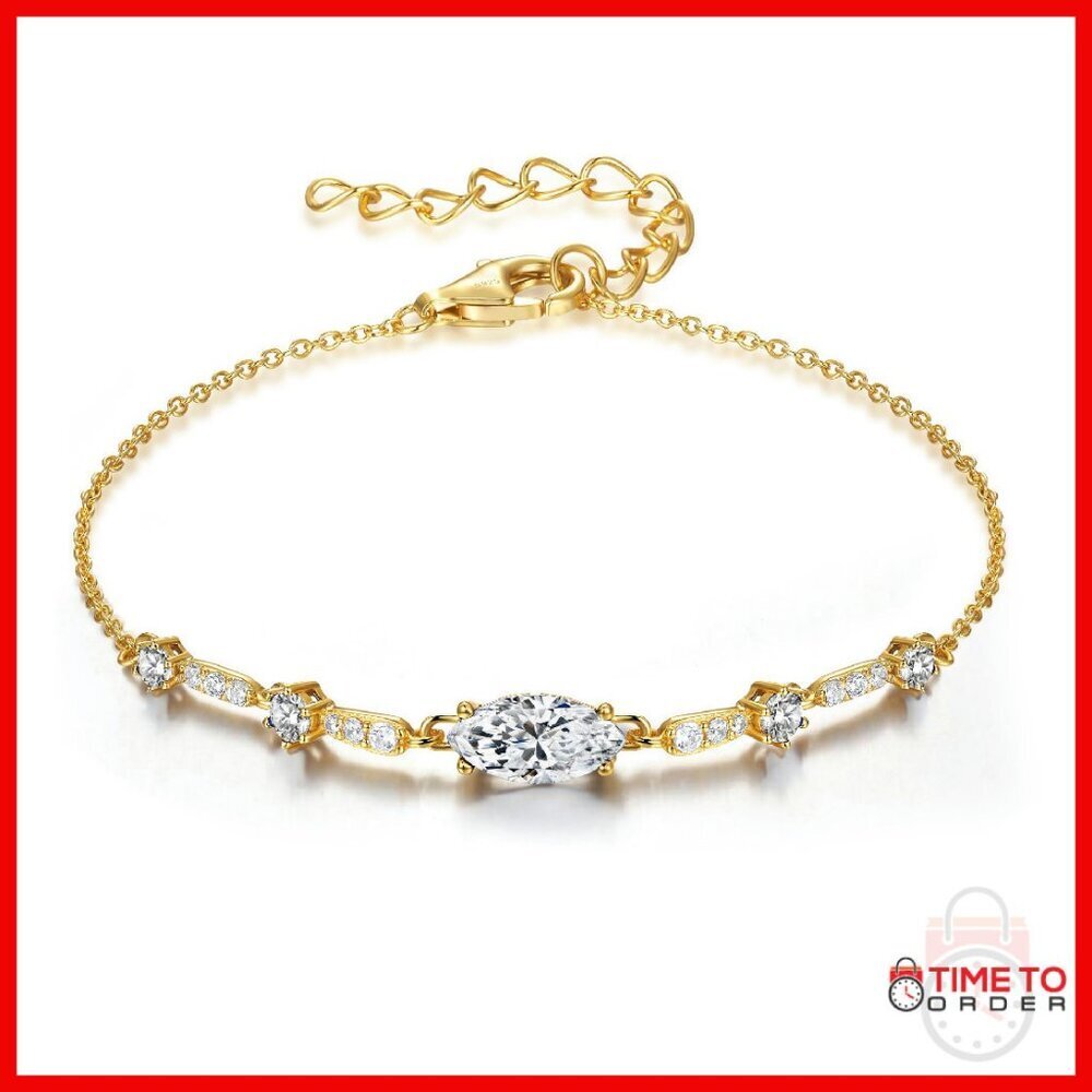 925 Sterling Silver Cubic Zirconia Birthstone Charm Bracelet Adjustable